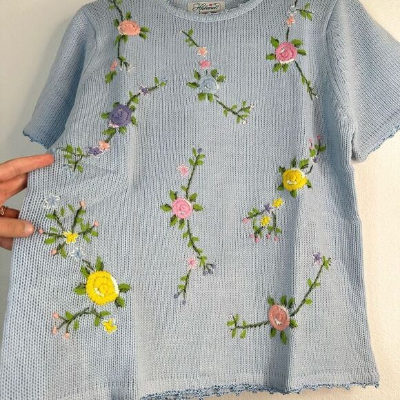 Vintage Haband Floral Embroidered Knit Sweater CottageCore GrannyCore Coquette - Picture 4 of 9